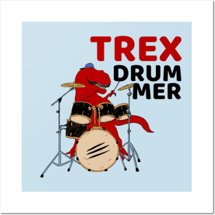 Red Trex Dinosaur Animal Drummer Posters and Art